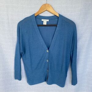 Christian Siriano Linen Blend Blue Ribbed Lightweight Cardigan Sweater